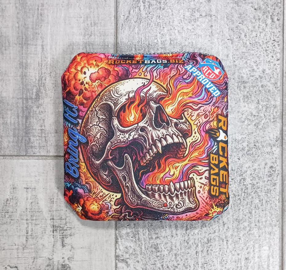 Bring It! Flaming Skull Carpet Cornhole Bags ACO Approved