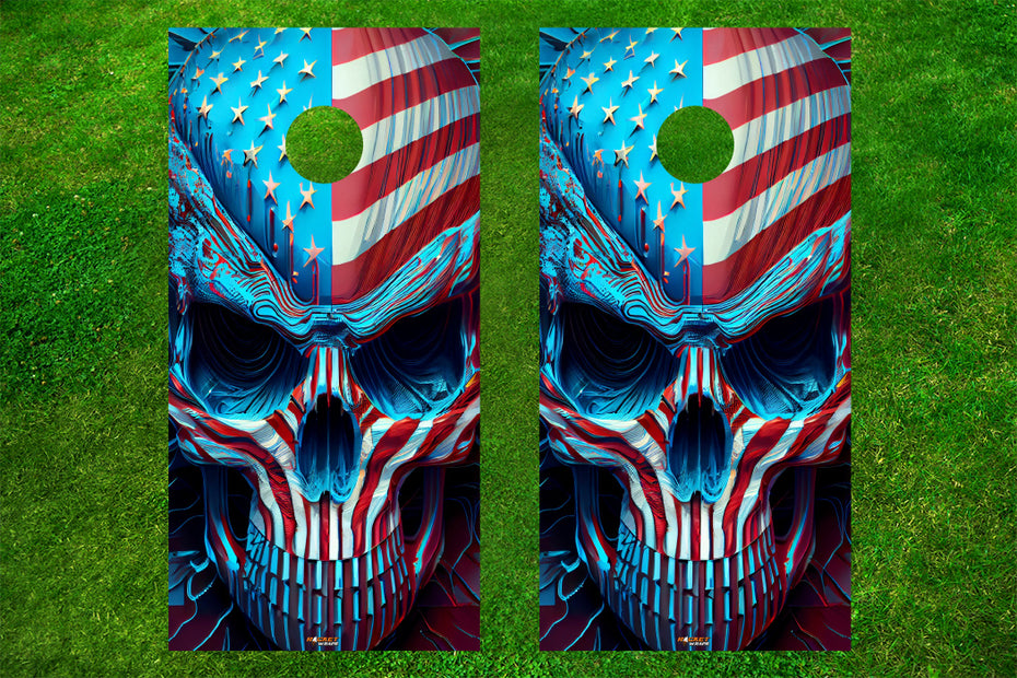 Patriotic Skull Cornhole Wrap