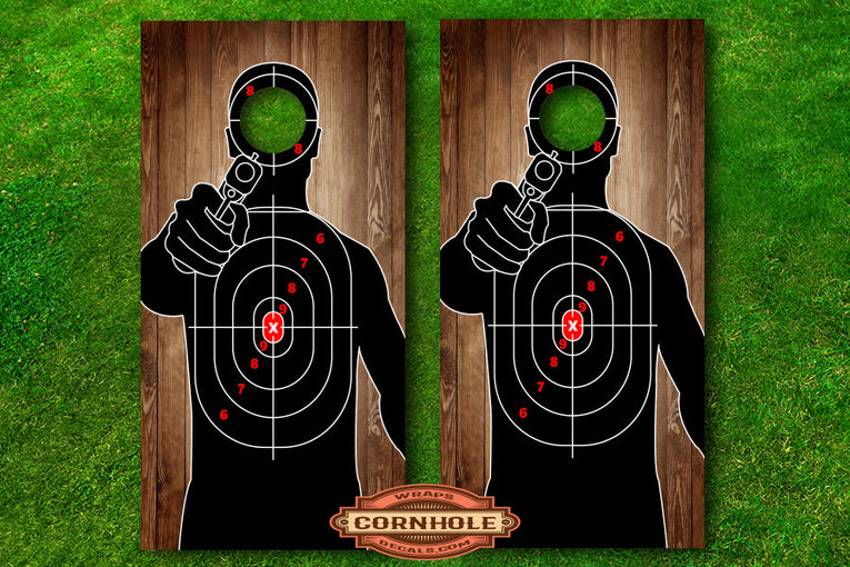 Target Practice Wood Second Amendment Cornhole Decals Rocket Cornhole Bags