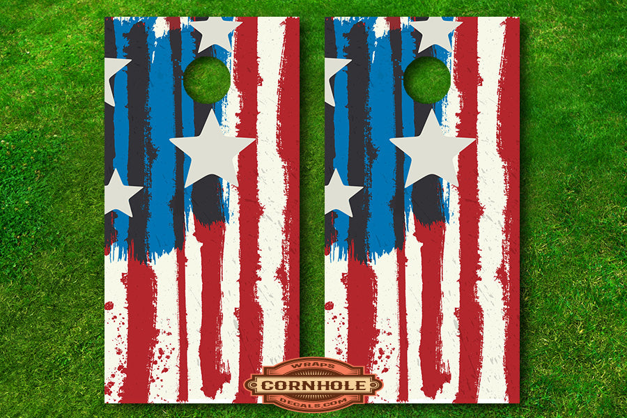 Splatter American Flag Decal Cornhole Wrap Rocket Cornhole Bags