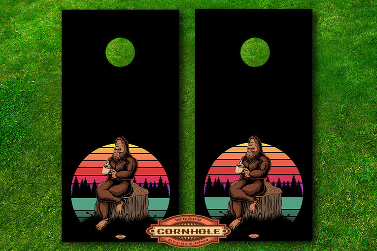Bigfoot Night Cornhole Board Wrap Rocket Cornhole Bags