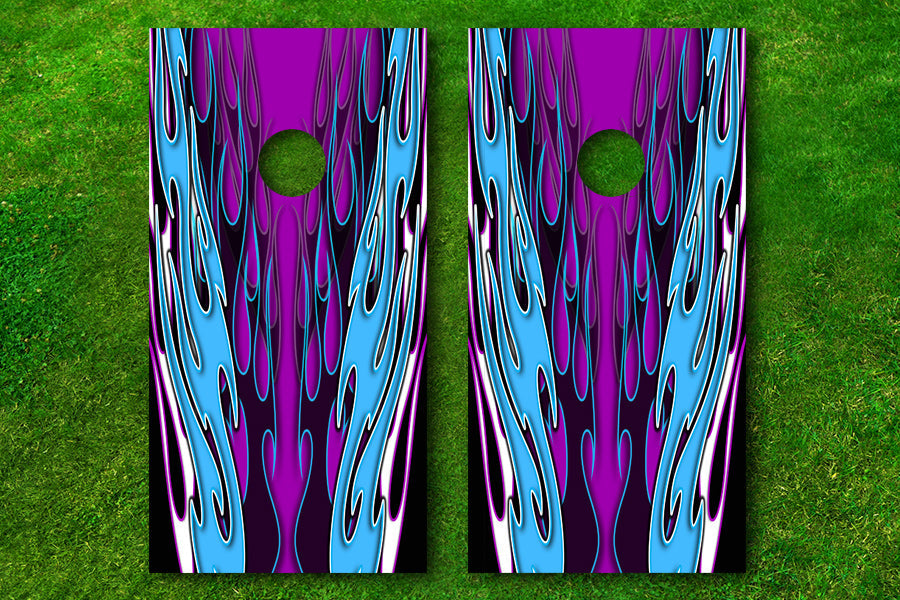 Blue Triple Flames Cornhole Decal Wrap Rocket Cornhole Bags