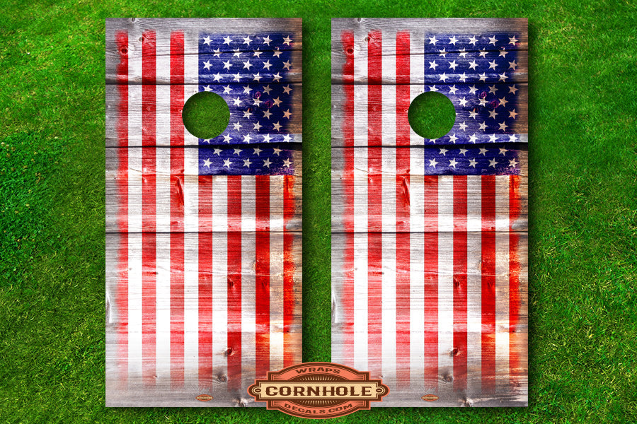 American Flag on Wood #4 Cornhole Wrap Rocket Cornhole Bags