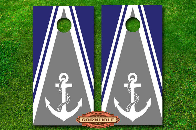 Custom 3 Color Nautical Anchor Pattern Cornhole Board Wraps Rocket Cornhole Bags