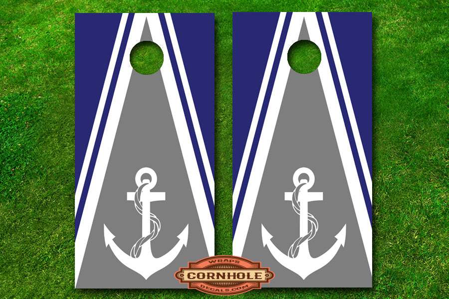Custom 3 Color Nautical Anchor Pattern Cornhole Board Wraps Rocket Cornhole Bags