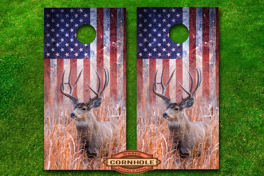 American Flag Deer Cornhole Board Decals Rocket Cornhole Bags