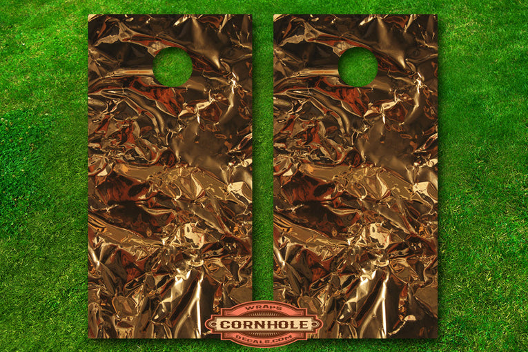 Abstract Gold Foil Cornhole Board Wraps Rocket Cornhole Bags
