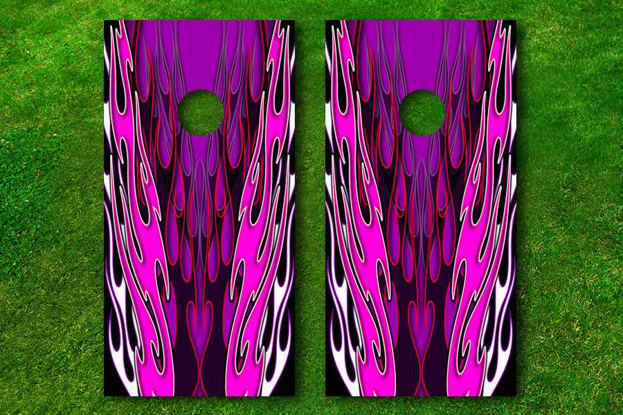 Pink Flames Cornhole Board Wraps Rocket Cornhole Bags