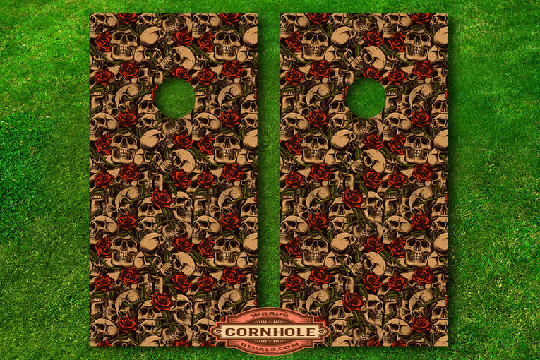 Skulls and Roses Cornhole Wraps Rocket Cornhole Bags