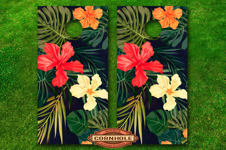 Tropical Hibiscus Flower Cornhole Board Wrap Rocket Cornhole Bags