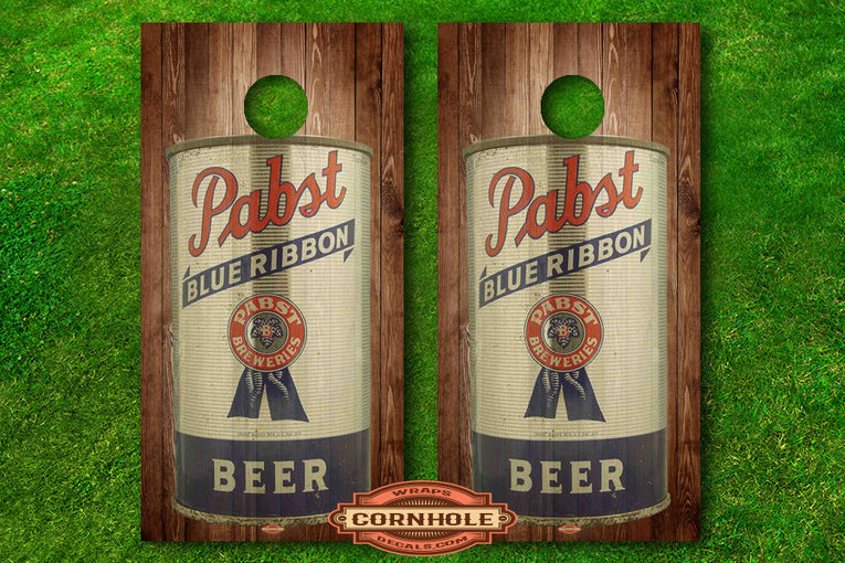 Vintage Pabst Blue Ribbon Can Cornhole Decals Rocket Cornhole Bags