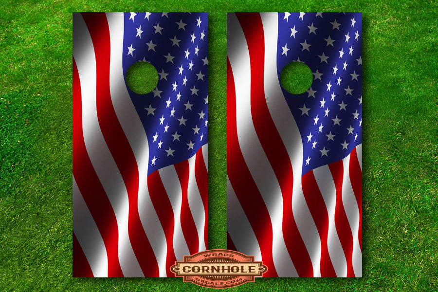 Waving American Flag Cornhole Wrap Rocket Cornhole Bags