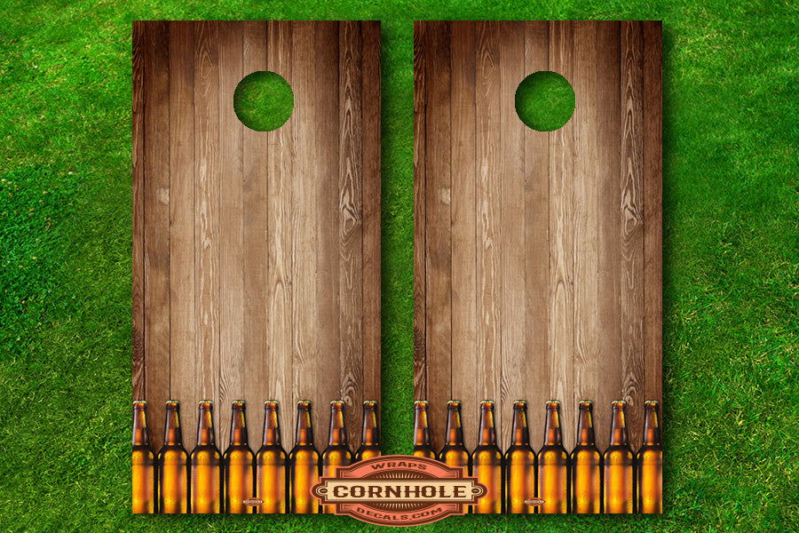 Beer Bottle Fence on Wood Cornhole Board Decal Rocket Cornhole Bags