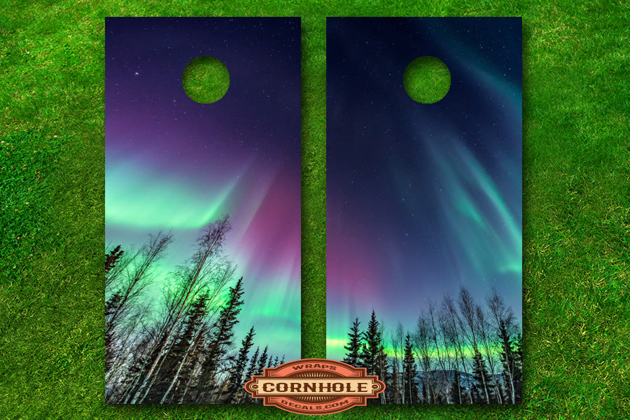 Aurora Borealis Cornhole Board Decals Rocket Cornhole Bags