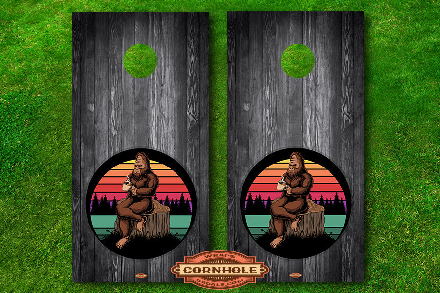 Bigfoot Wood Cornhole Board Wrap Rocket Cornhole Bags