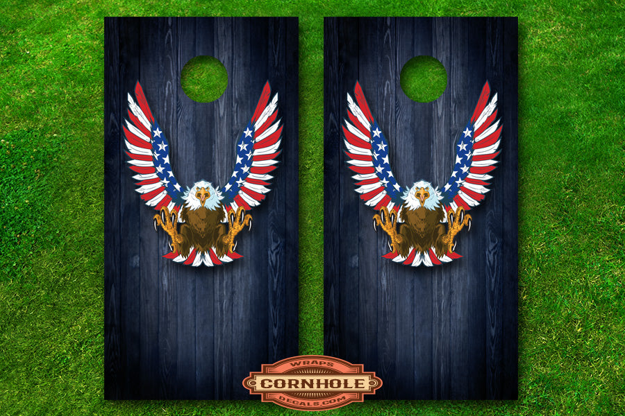 Patriotic Bald Eagle Cornhole Board Wrap Rocket Cornhole Bags