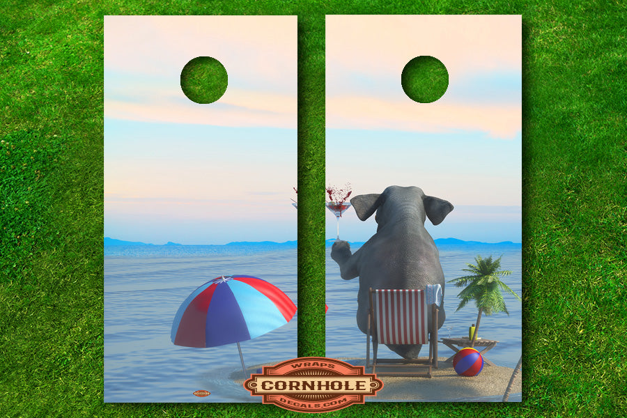 Elephant at The Beach Cornhole Decals Rocket Cornhole Bags