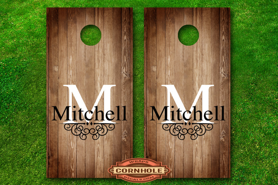 Family Last Name Monogram #4 Cornhole Board Decal Rocket Cornhole Bags