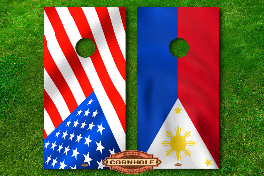 Filam Filipino American Flags Cornhole Decals Set Rocket Cornhole Bags