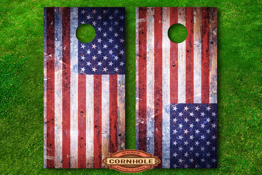 Grunge American Flag Cornhole Board Decals Rocket Cornhole Bags