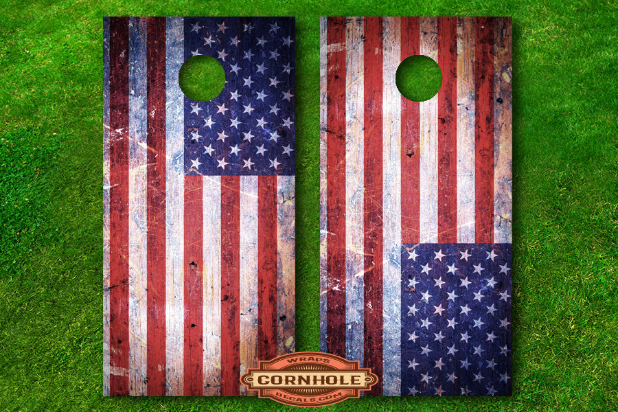 Grunge American Flag Cornhole Board Wrap Rocket Cornhole Bags