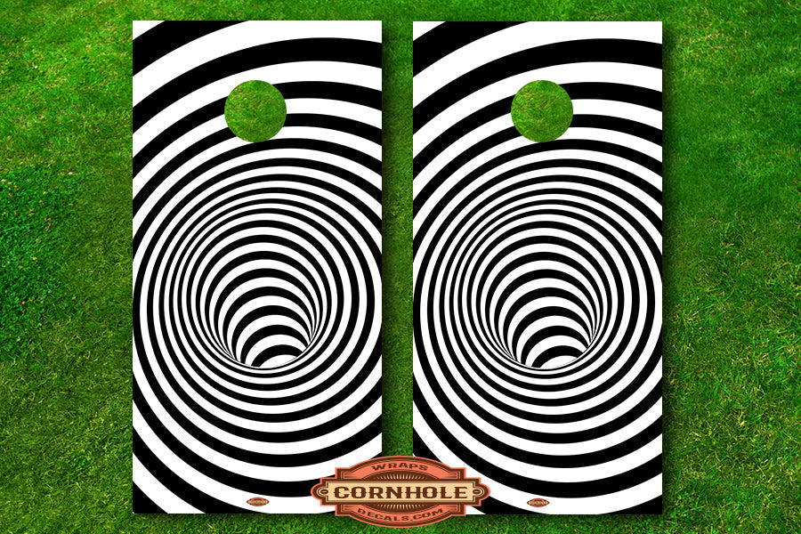 Hypnotic Abstract BW Cornhole Board Wraps Rocket Cornhole Bags