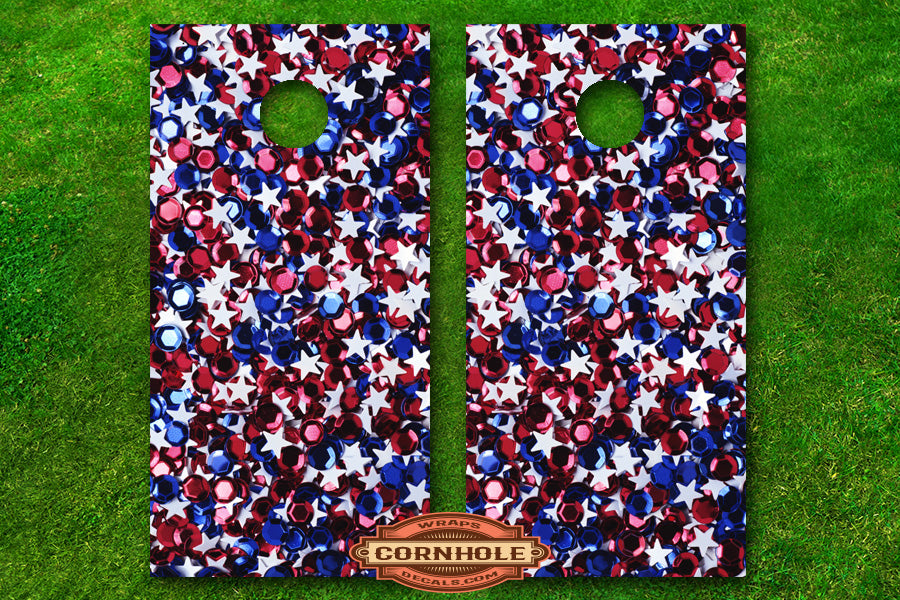 Red, White, and Blue Glitter Cornhole Board Wraps Rocket Cornhole Bags