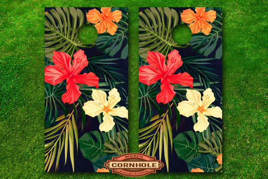 Tropical Hibiscus Flower Cornhole Board Wrap Rocket Cornhole Bags