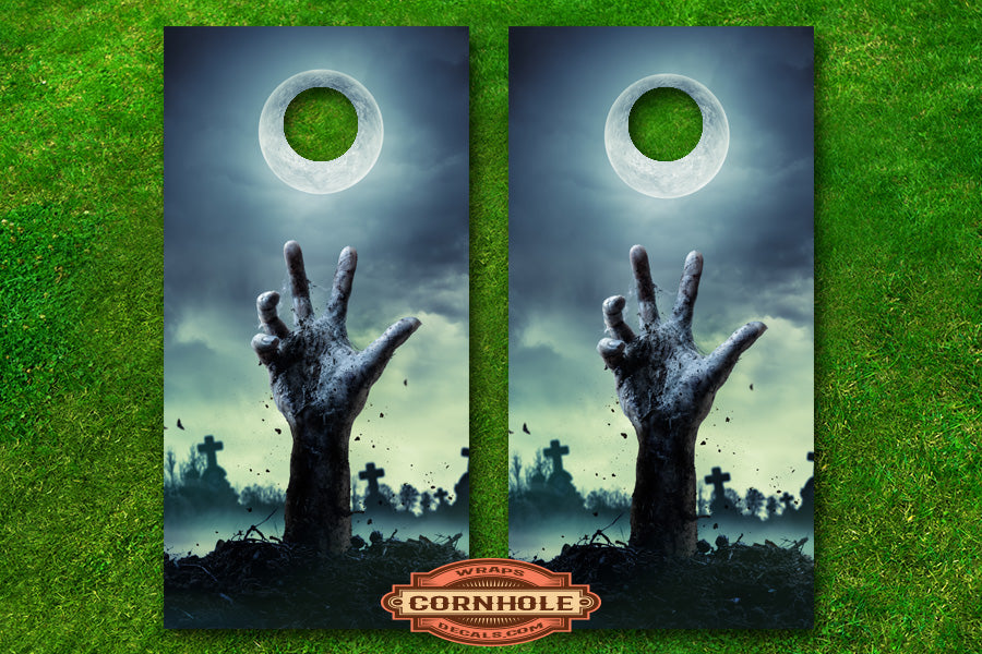 Spooky Zombie Graveyard Cornhole Board Wraps Rocket Cornhole Bags